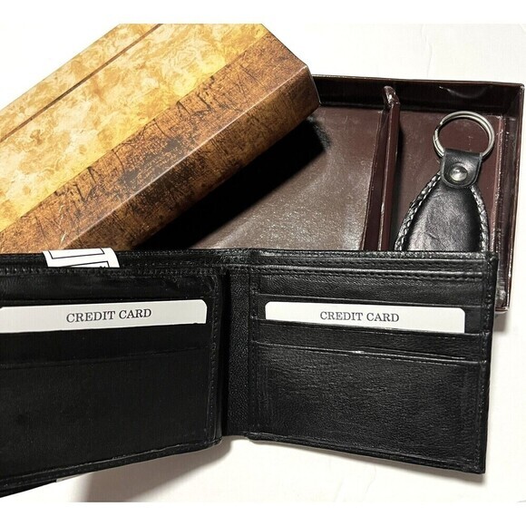 GENUINE LEATHER Bi-Fold Hand Crafted Black Wallets W/ Multi-Window Pass Case - Picture 11 of 14